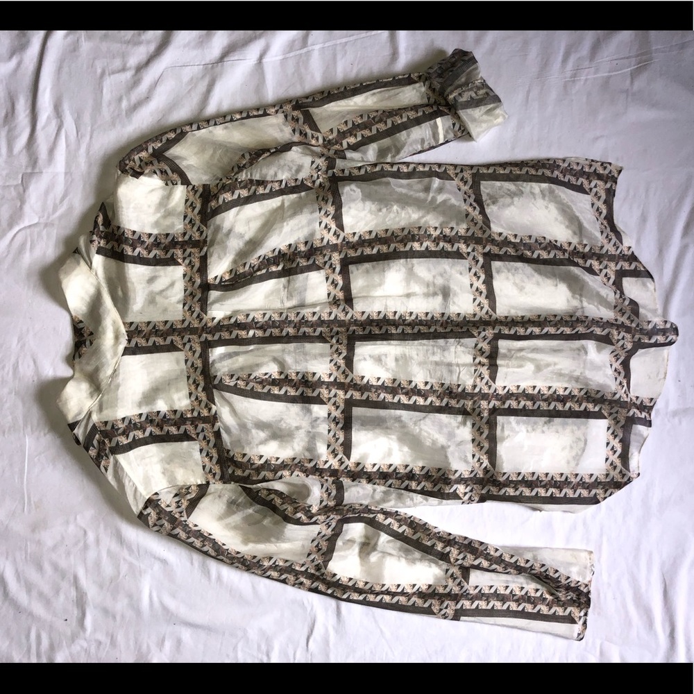 Theyskens Theory Printed Sheer Buttonup Blouse Szs - image 5